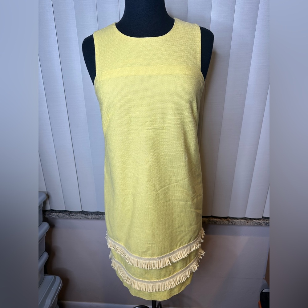 Shoshanna Yellow Tweed Sleeveless Double Fringe Dress Size 4